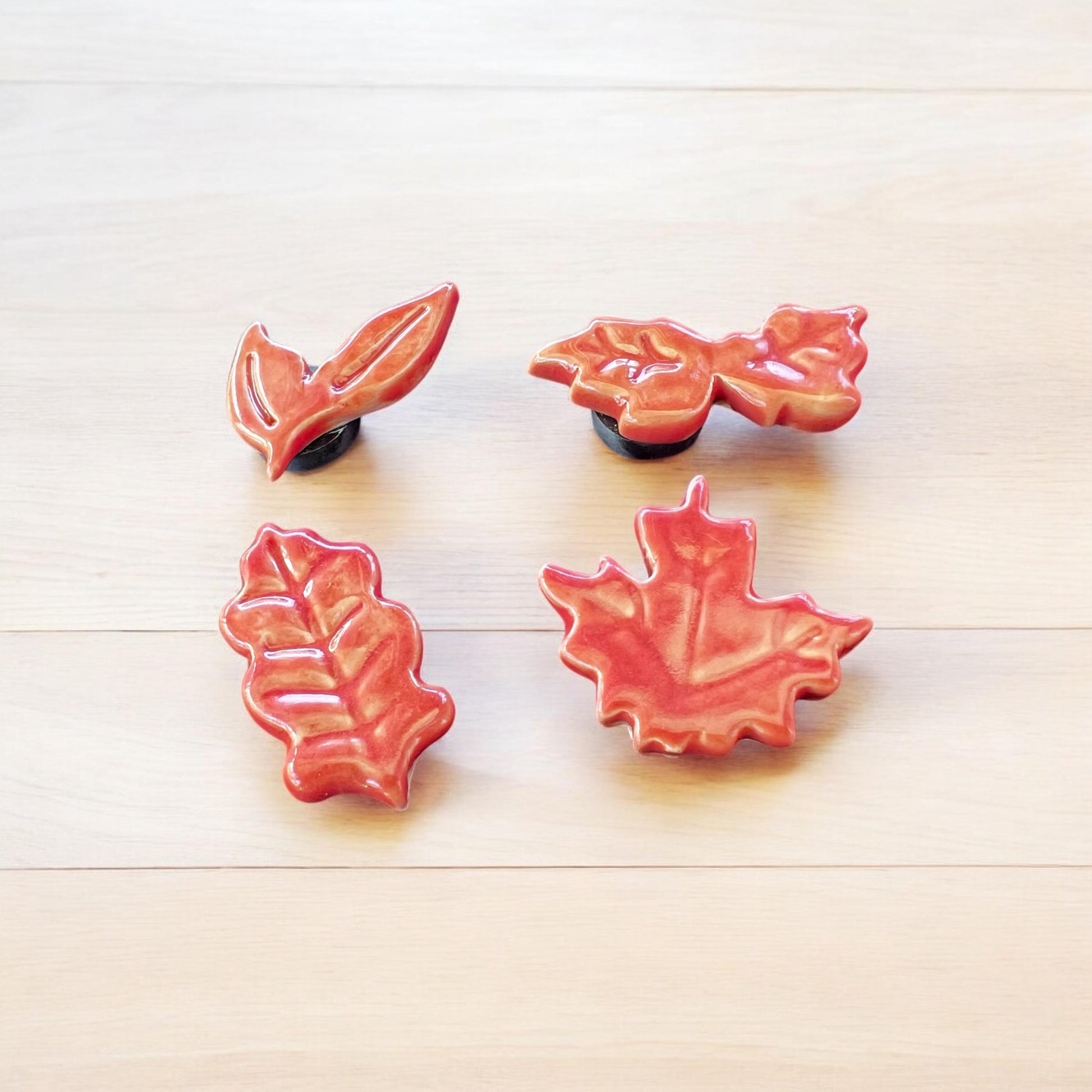 Fall Leaves Refrigerator Magnets - Set of Four Autumn Leaves - Handmade Ceramic