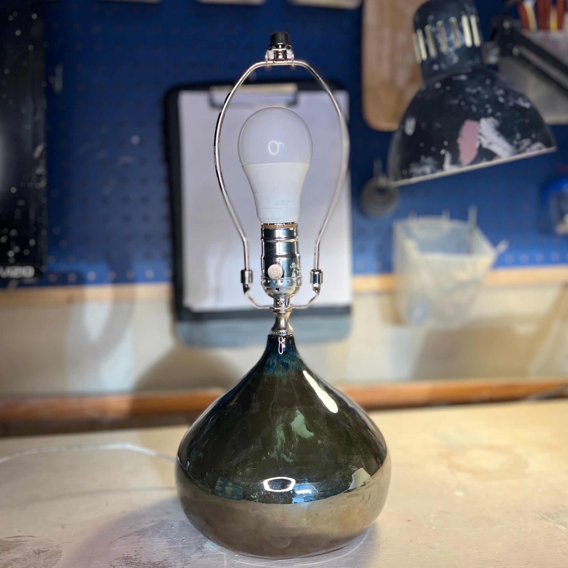 Handmade Ceramic Table Lamp – Stoneware Base with Modern Silver Glaze