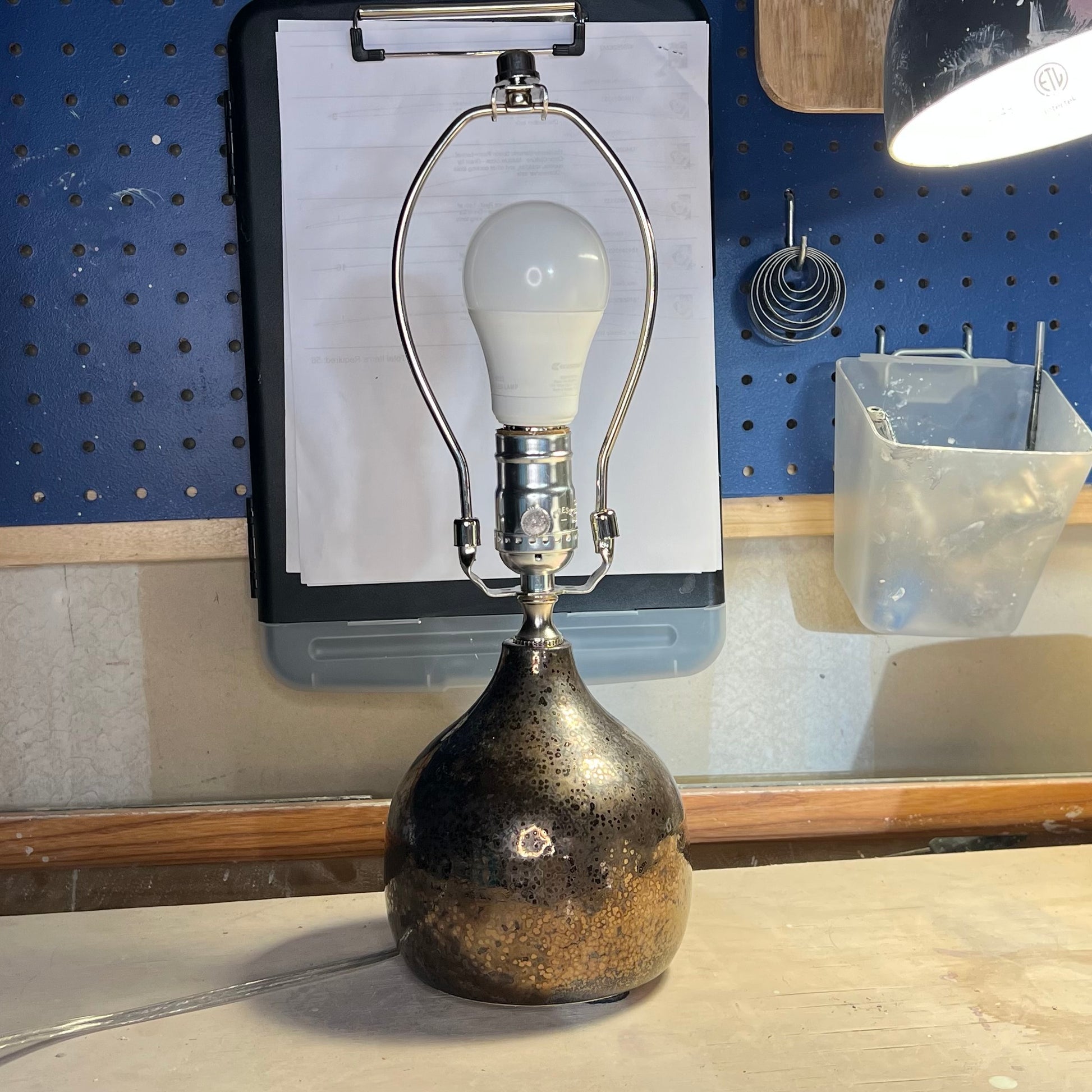 Handmade Ceramic Table Lamp – Stoneware Base with Vintage-inspired Gold Glaze