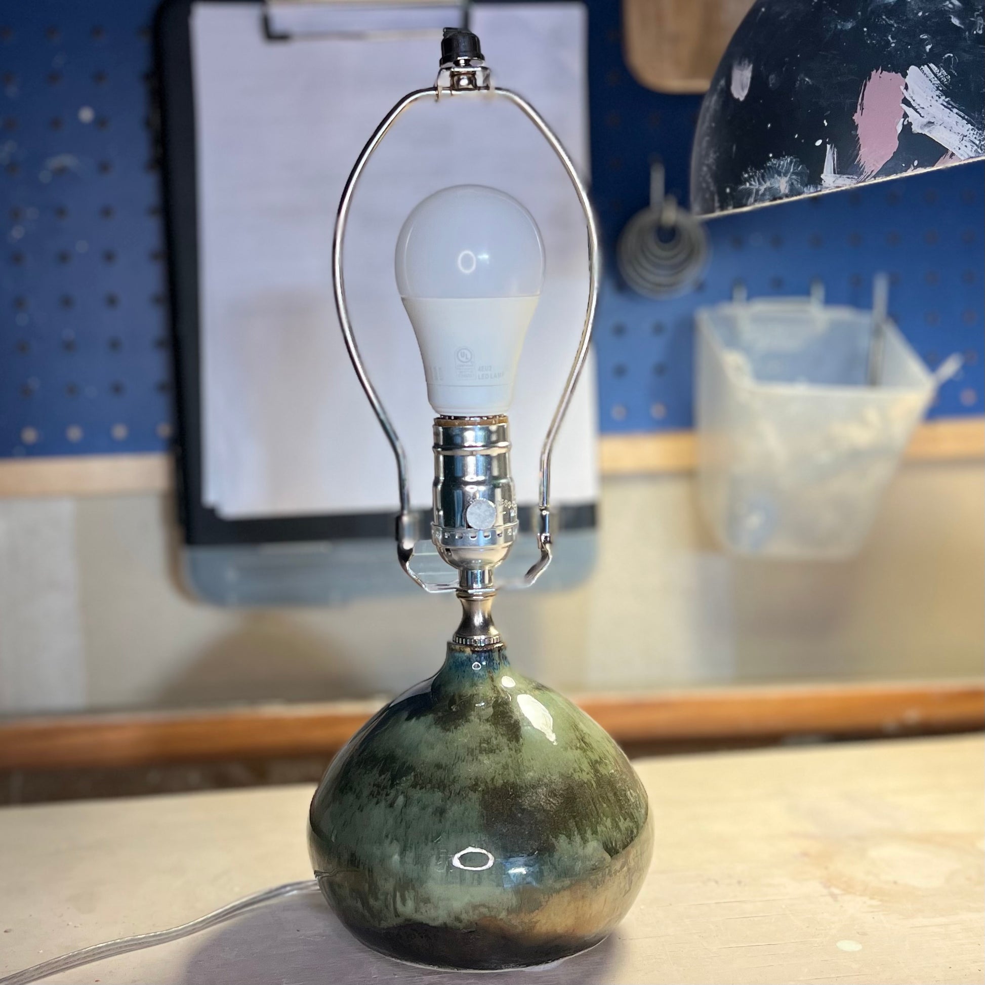 Handmade Ceramic Table Lamp – Stoneware Base with Modern Silver Glaze