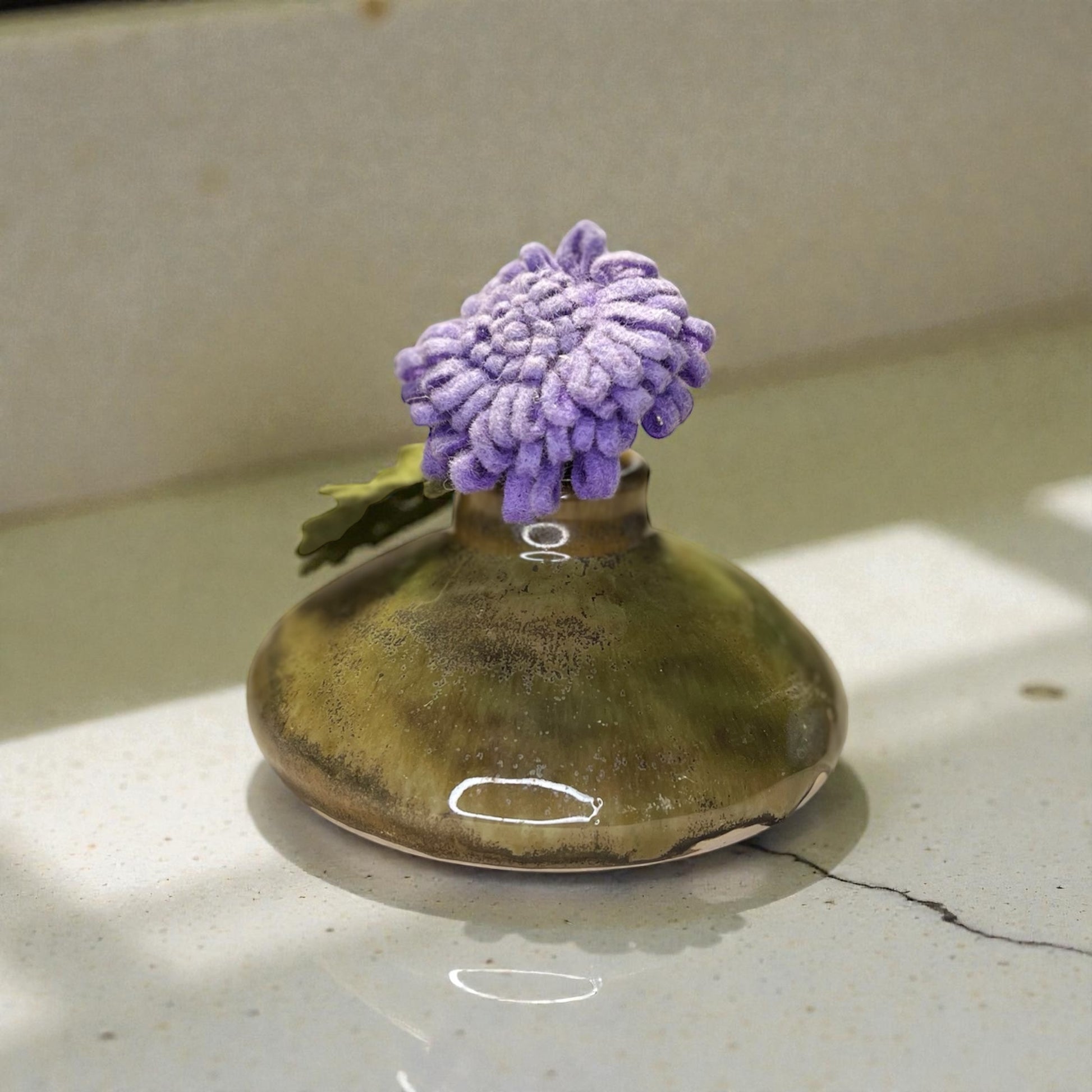 Handmade Mini Ceramic Bud Vase – Green Glazed Stoneware, Organic Modern Home Decor