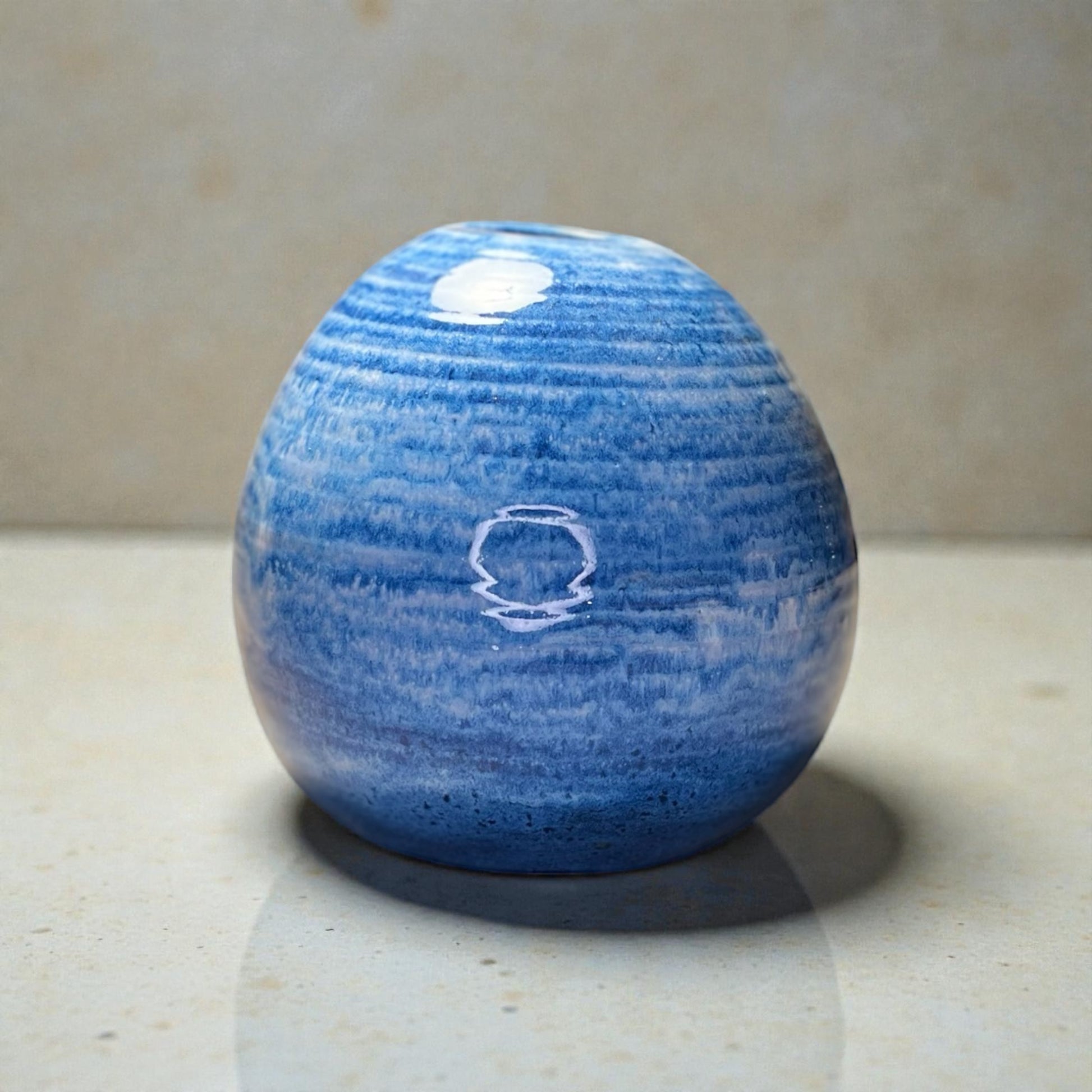 Handmade Blue Ceramic Vase – Rounded Stoneware Bud Vase, Modern Minimalist Home Decor