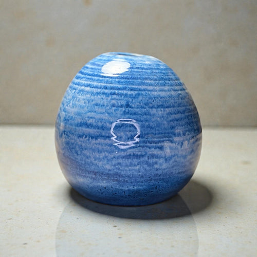 Handmade Blue Ceramic Vase – Rounded Stoneware Bud Vase, Modern Minimalist Home Decor