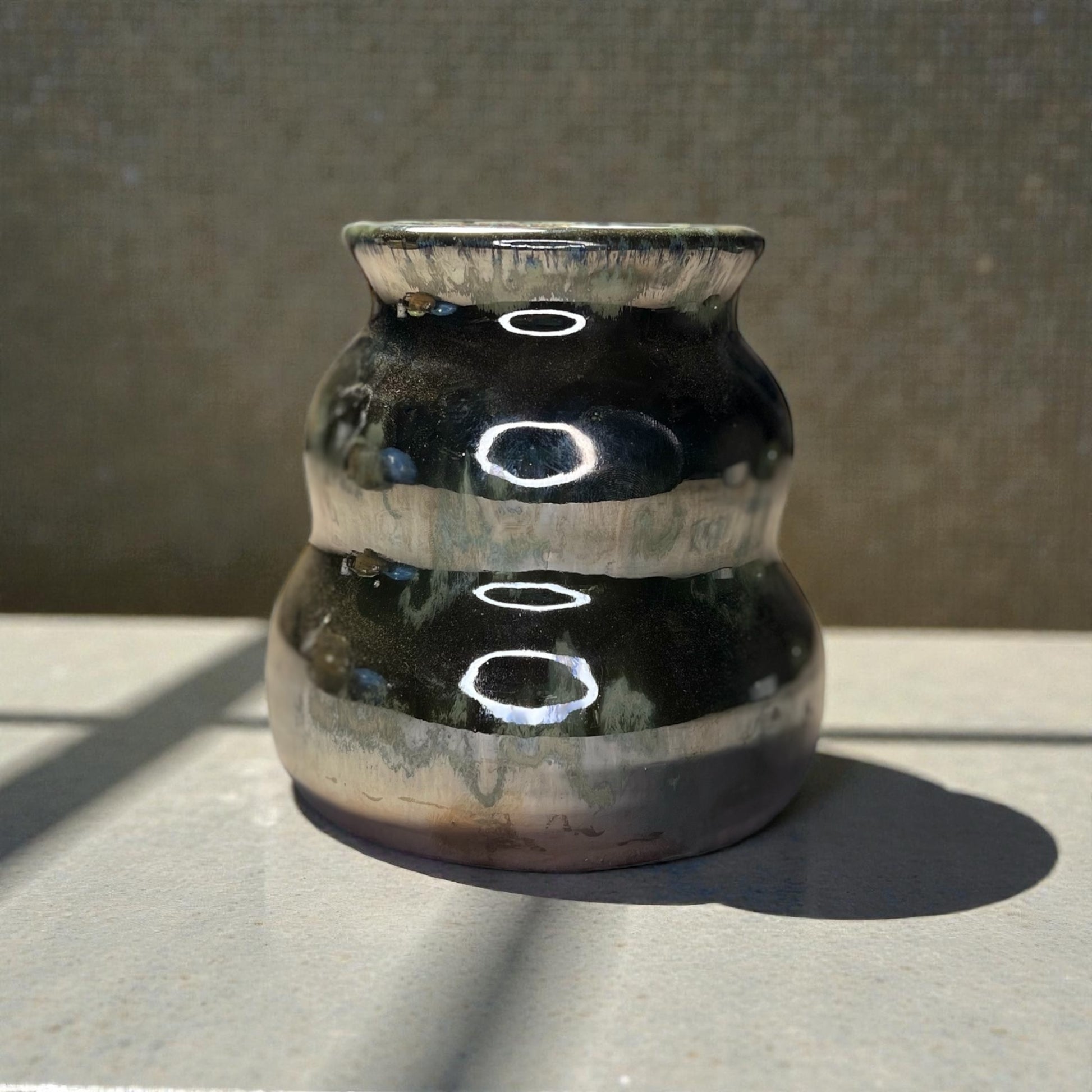 Handmade Stoneware Vase with Glossy Metallic Glaze – Modern Ceramic Art Decor