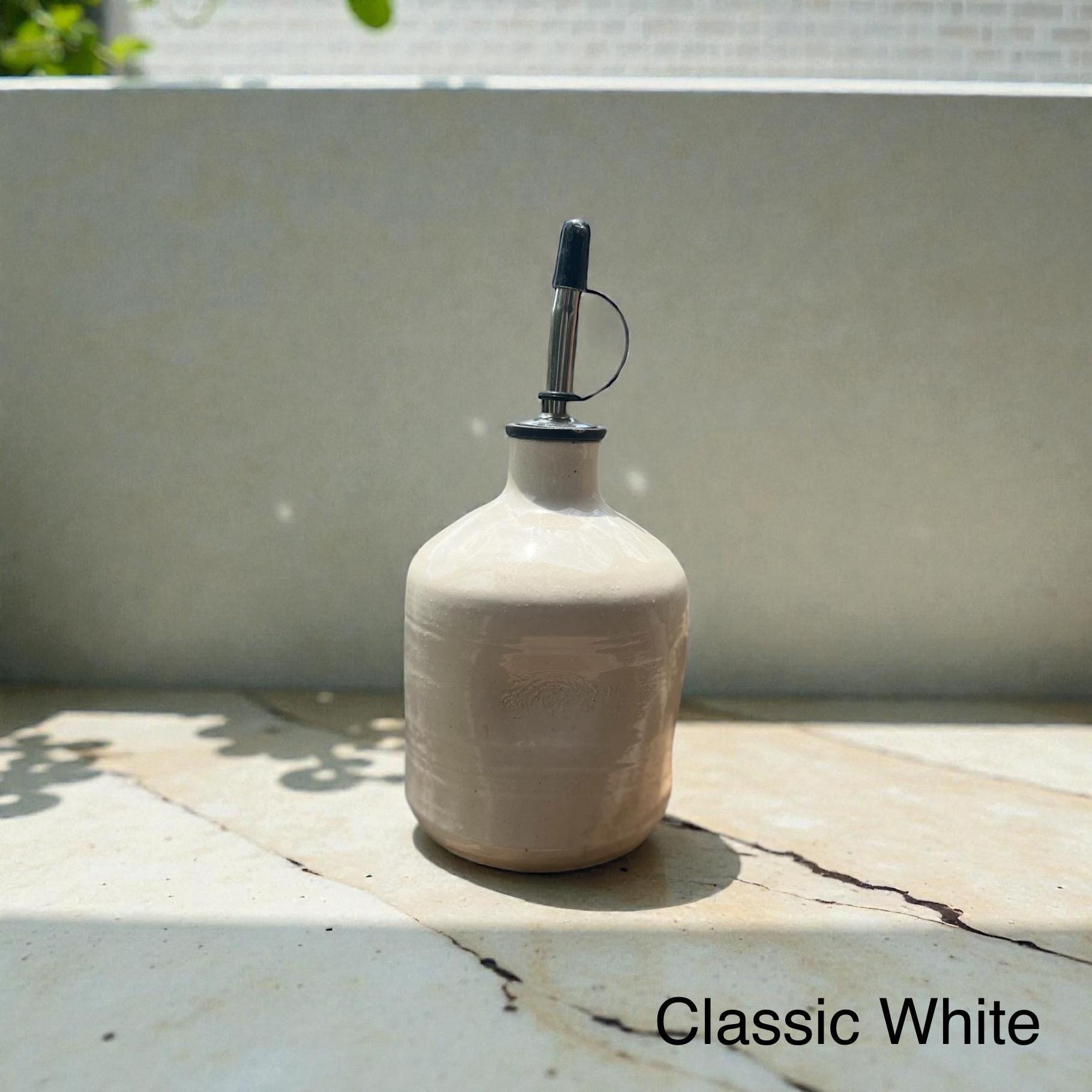 Handmade Ceramic Olive Oil Bottle: Rustic Kitchen Decor, 12oz
