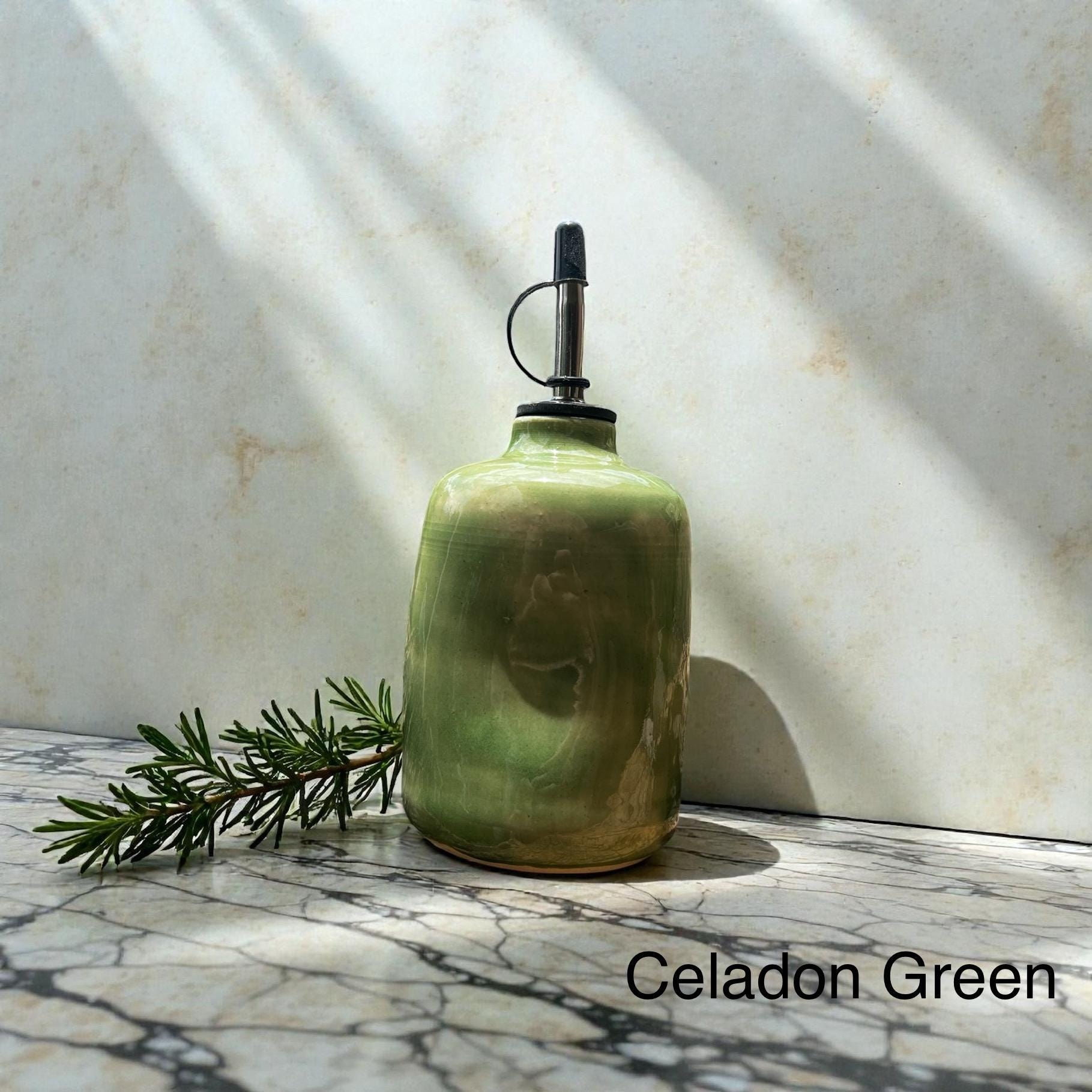 Handmade Ceramic Olive Oil Bottle: Rustic Kitchen Decor, 12oz