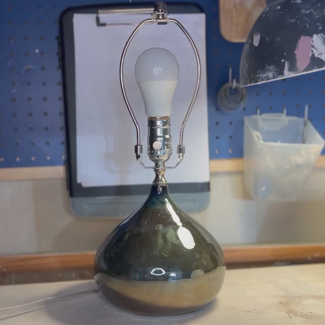 Handmade Ceramic Table Lamp – Stoneware Base with Modern Silver Glaze
