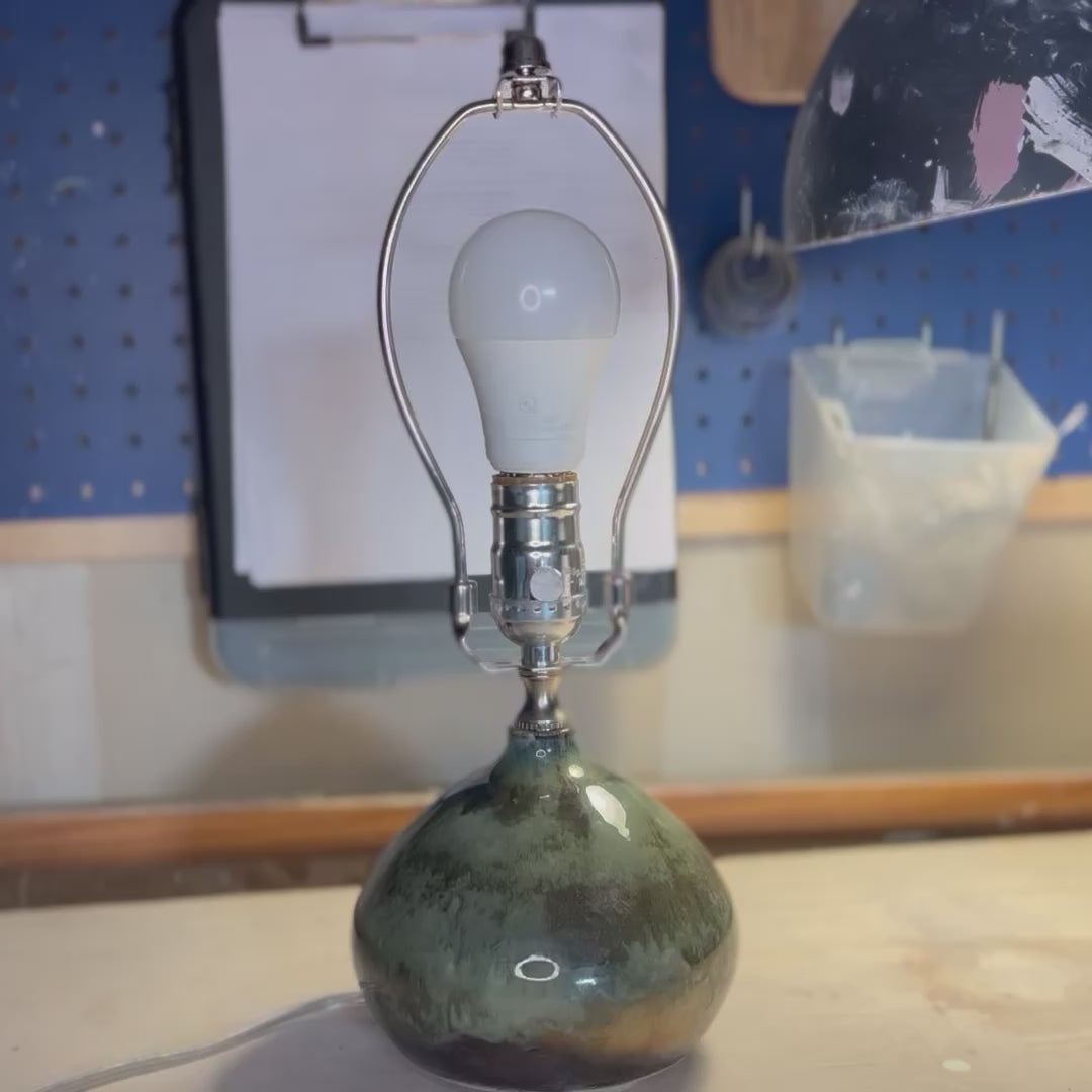 Handmade Ceramic Table Lamp – Stoneware Base with Modern Silver Glaze