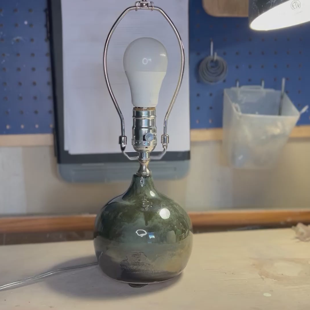 Handmade Ceramic Table Lamp – Stoneware Base with Modern Silver Glaze